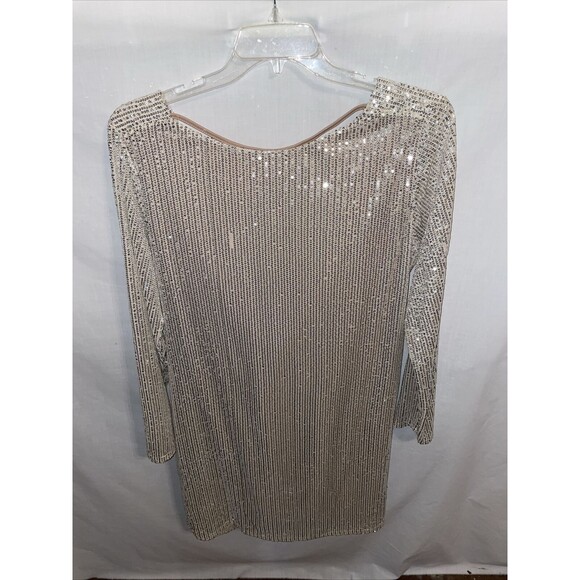 Nastygal Backless Dress Women’s Size 20 Beige Gold Sequin Long Sleeve New Defect - Picture 1 of 12